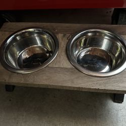 Elevated Wooden Pet Food And Water Bowls