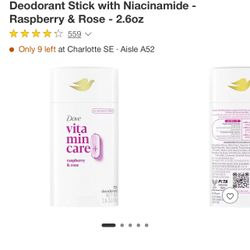 Dove Beauty VitaminCare+ Aluminum Free Deodorant Stick with Niacinamide - Raspberry & Rose - 2.6oz
