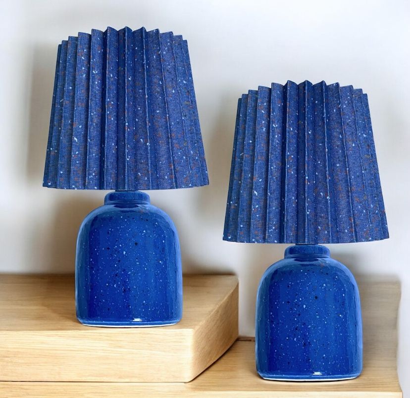 Set of 2 Mini Printed Ceramic Base Table Lamps with Printed Pleated Shades