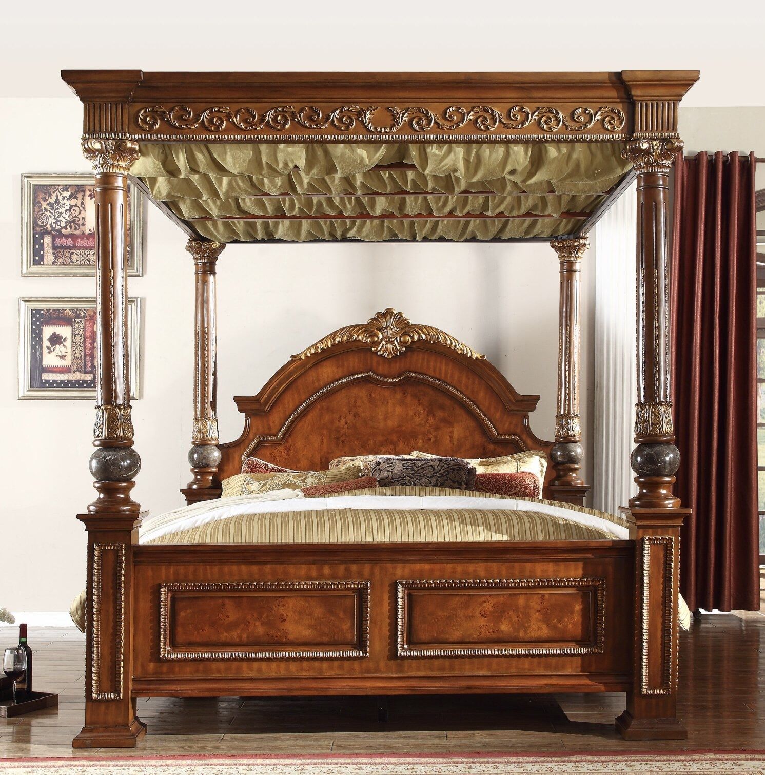 Meridian Royal Canopy Bed Frame Cherry Wood