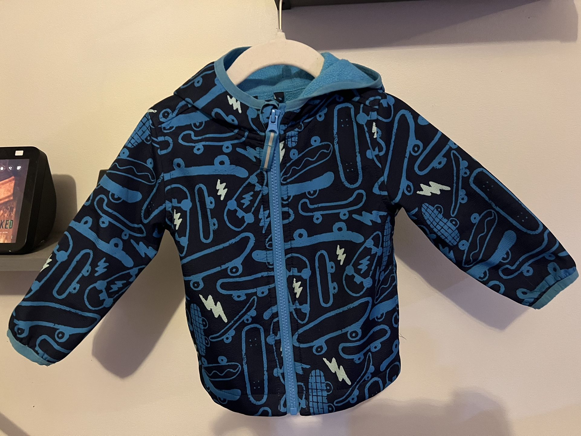 Cat & Jack Blue Lightweight Hooded Skateboard Rain Jacket - Size 18 months