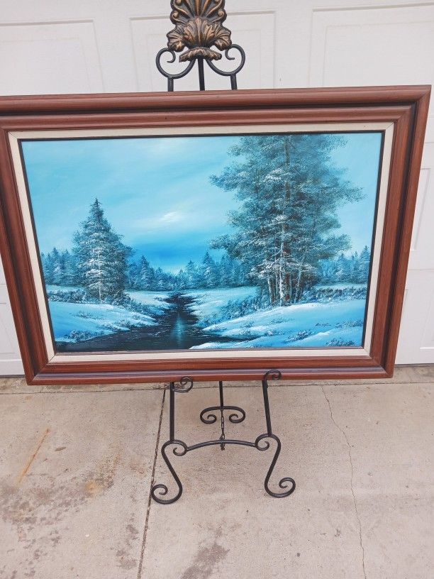 Large Vintage Framed Mountains Stream Forest Oil On Canvas Landscape Painting Signed Bob Kyle,New Products : American Fashion Style Bags On Sale