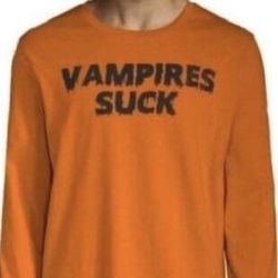 Halloween Vampires Suck Orange Long Sleeve T Shirt Small & Medium NEW in Package!