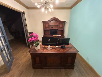 Luxury Solid Wood Executive Desk & Matching Hutch Set – 2-Piece Premium Office Suite