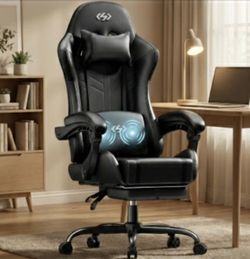Gaming Chair, Ergonomic Video Game Seat with 360° Swivel & Lumbar Massage, Computer Chair PU Leather Cushion for Adults Home/Office Use (Black)