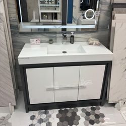 48" Freestanding Anthracite Gray&White Hotel Design Bathroom Vanity 