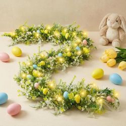 6FT Lighted Easter Egg Garland, Battery Operated Spring Garland with Warm White LED Lights, Easter Decorations for Fireplace Mantel, Door