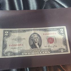 1953 2 Dollars Bill Error Off Center Red Seal And Cut Vintage