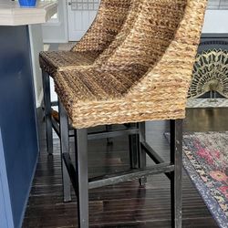 Set Of Two Woven Bar Stools 