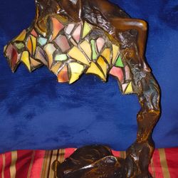 Bronze & Stained Glass Art Nouveau Lamp