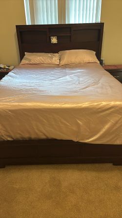 Queen Size mattress And Box springs and Frame, two Nightstands