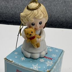 Vintage Russ Berrie Porcelain Angel Ornament Teddy Bear Korea w Box
