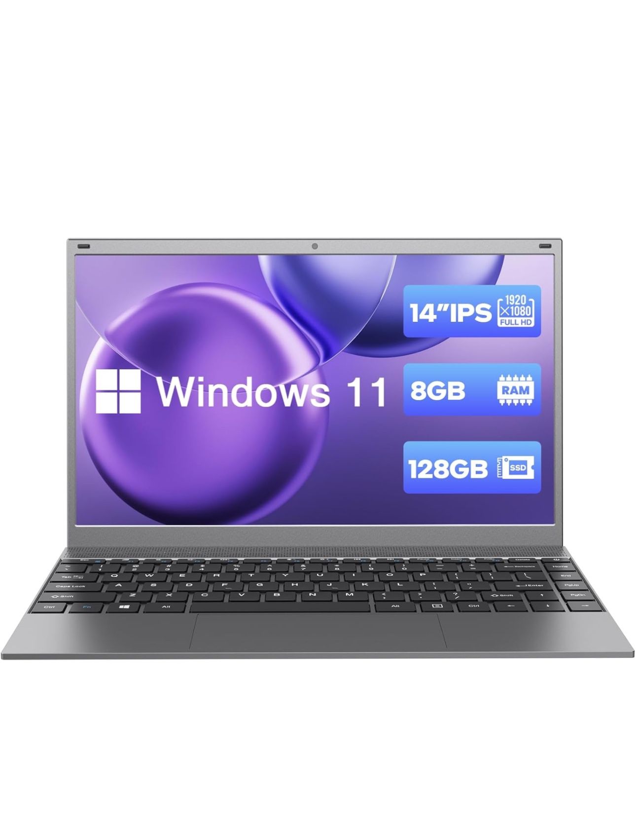 Laptop Computer, 8GB RAM, 128GB SSD, J4005 Processor Laptop, 14 inch Full HD IPS Display Laptop Computers, 11 Pro, Support 2.4G/5G WiFi, Bluetooth 4.2