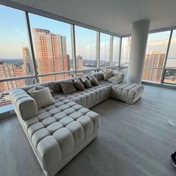 Lipa Ivory Velvet Double Chaise "U" Shape Sectional Sofa