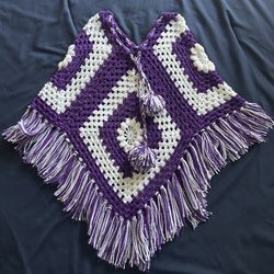 Knitted Pancho Purple And White