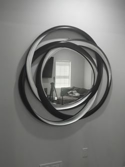 Large Modern Black & Silver Round Wall Mirror