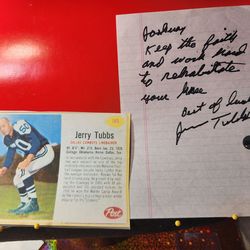 JERRY TUBBS handwritten, motivating autographed note w/coa
