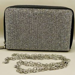 Rhinestone Clutch Walket Bag With Black Trim. Woman’s Evening Purse