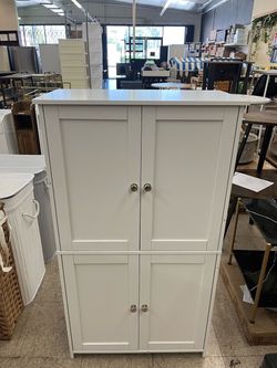 VASAGLE Floor Storage Cabinet Freestanding Unit w/ 4 Doors and Adjustable Shelves - White