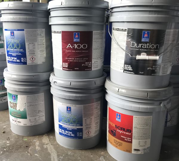 Interior Sherwin Williams Paint 5 gallon bucket for $60 Each. Color