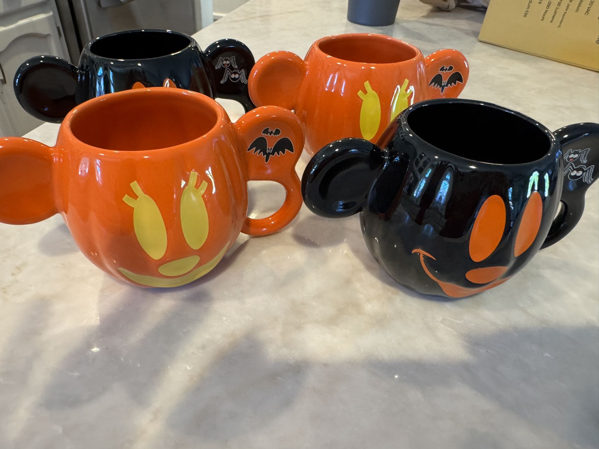 Disneyland Halloween Mickey mugs (4) and Set Of 3 Candle Holder