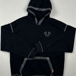 True Religion black and white hoodie with embroidered Buddha design
