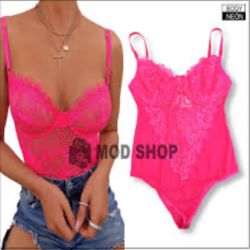 Neon Pink Lace Bodysuit