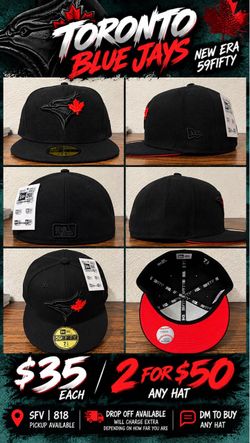 New Era 59FIFTY Toronto Blue Jays Black Red Fitted Hat Size 7 3/8
