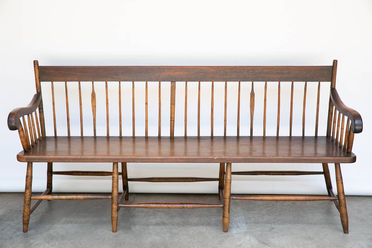 Antique Deacons Bench * Wooden Spindle Rustic Farmhouse * 72” long *Settee Nice!