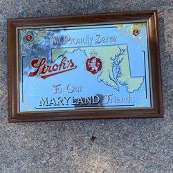 Vintage 80s Stroh's Mirrored Beer Sign, We Proudly Serve To Our Maryland Friends