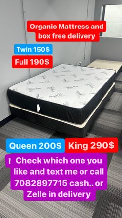 Huge sale for Mattress And Box Twin size mattress and box 150.$ full 190$ Queen 200$ king 290$. free delivery free set up 708….280….7715… cash or Zell