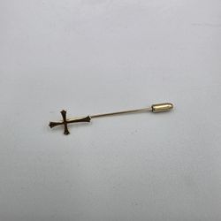 Cross Stick Pin Lapel Brooch Hat Stick w/Stopper Goldtone 2.5"
