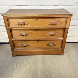 Antique Carved Wood 3 Drawer Dresser