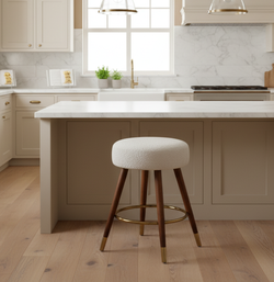 Ribera Boucle Upholstered Backless Swivel Counter Stool with Gold Accents