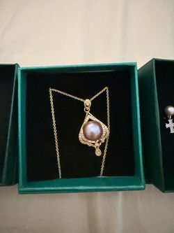 Genuine freshwater Pearl set Gold over  s925 silver