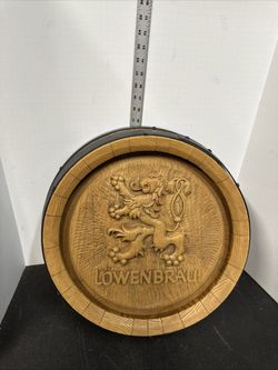 Vintage Lowenbrau Munich Germany Beer Bar Sign Barrel Plastic 18"x6" Size #P
