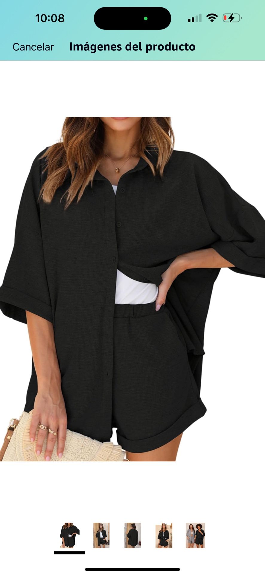 Ekouaer Waffle Knit Lounge Sets for Women Short Sleeve Pajamas Button Down Pjs Oversized Loungewear Shorts Set