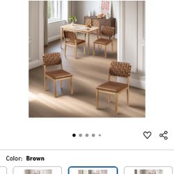 VINGLI Brown Woven Wooden Dining Chair 