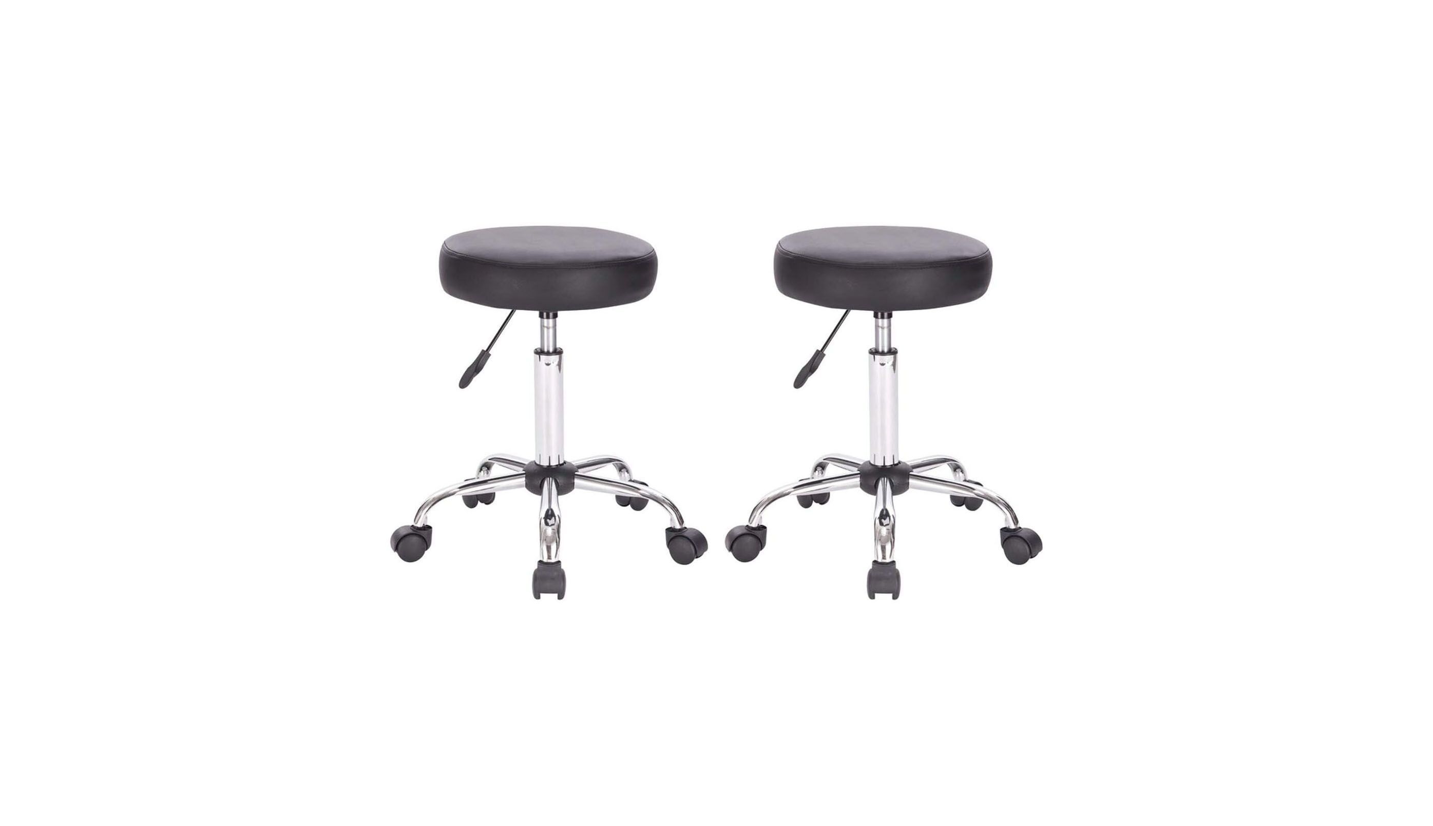 Set of 2 Black Adjustable Height Pneumatic Round Roller Stools with Chrome Base