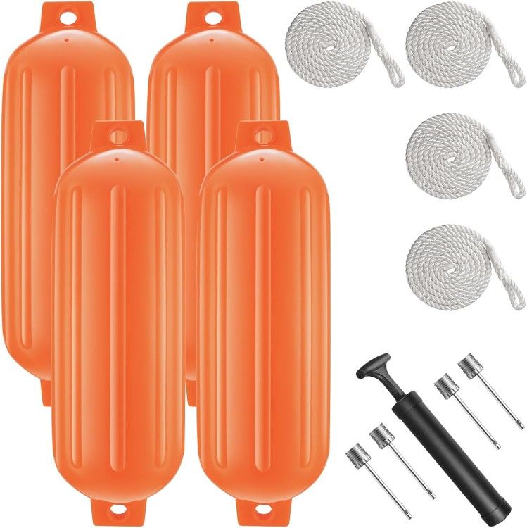 8.5x27" Boat Fenders – 4 Pack w/ Lines & Pump 1B-3