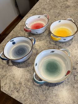 Set Of 4 Ceramic Bowls With Handles