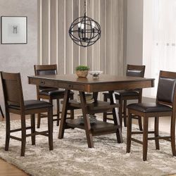 5-piece Rectangular Counter Height Dining Set Brown Walnut Finish Comedor