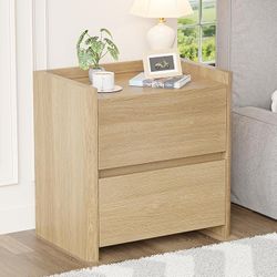 Nightstand with 2 Storage Drawer, Modern End Table for Bedroom with Cut-Out Handle (1pcs)