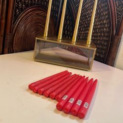 Gold Candle holder with  10 Extra Red candles 