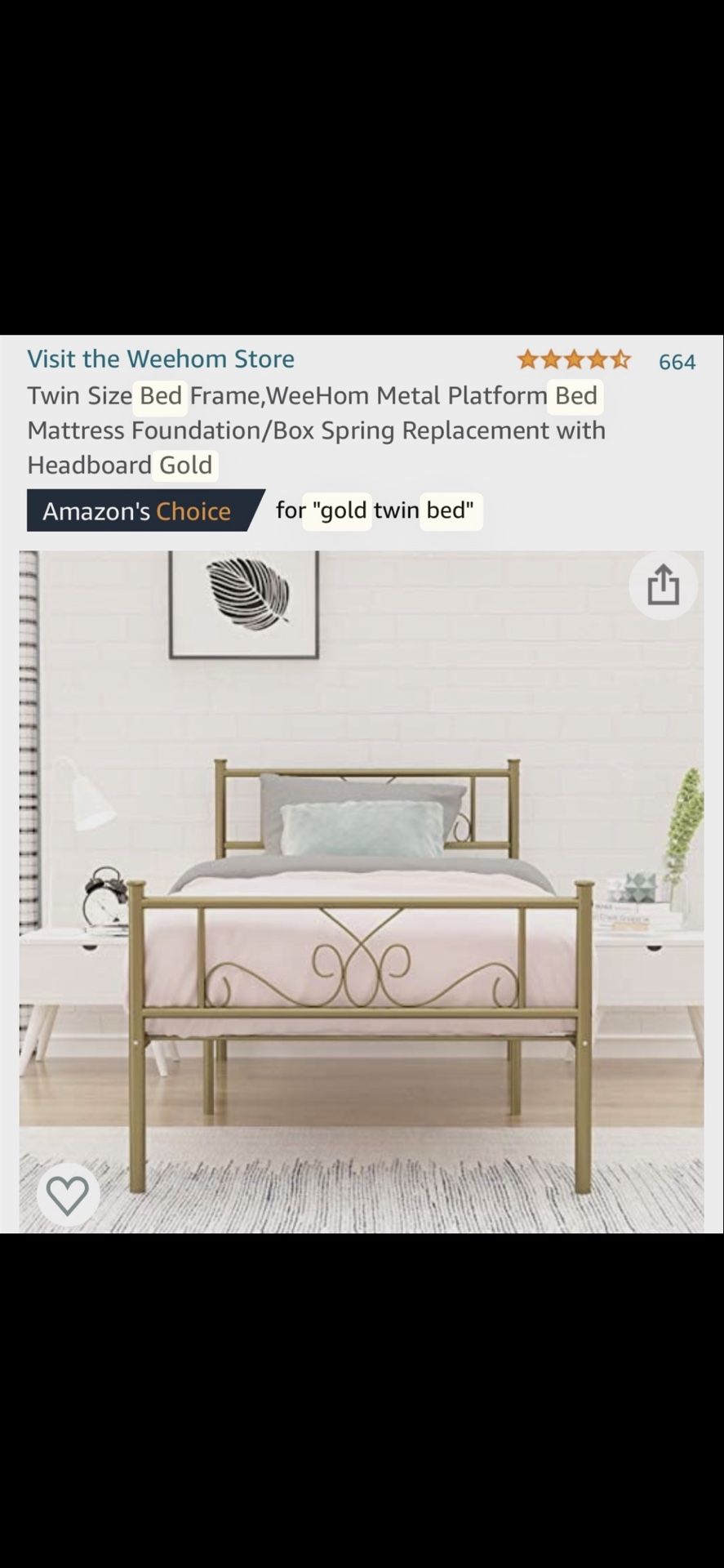 Gold Twin Bed With Mattress