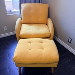 Sofa Chair With Ottoman Fabric Lounge Recliner Adjustable Backrest Yellow