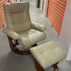 Swiveling Recliner Chair with Wood Base and Ottoman  