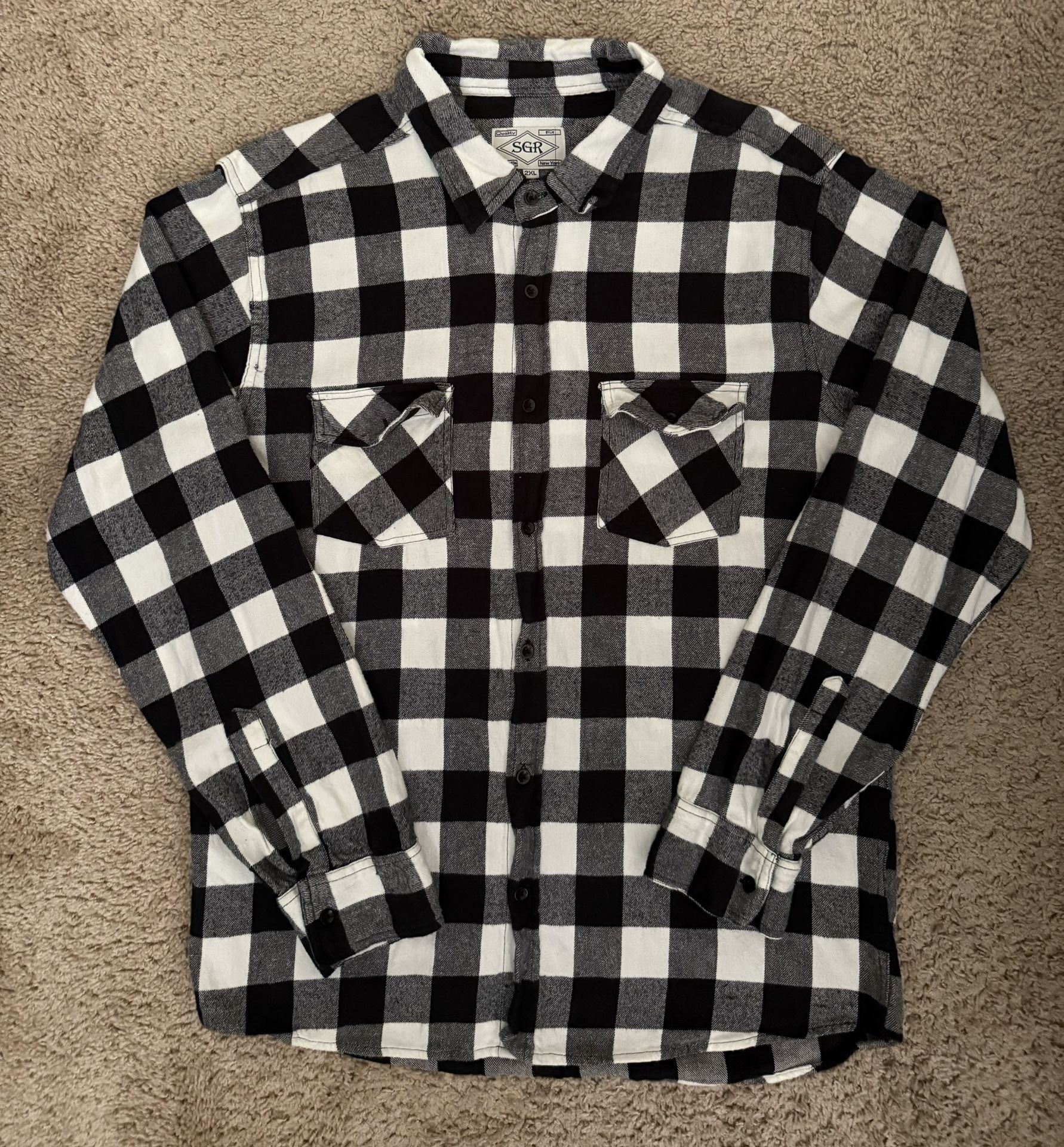 SGR Flannel Black White Checkered Quality Fit