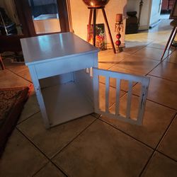 Wooden Night Stand Dog Crate White