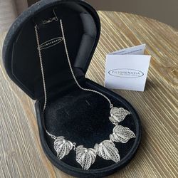 Necklace: Filigrenasia Sterling Silver Handcrafted Leaf Pendant Necklace